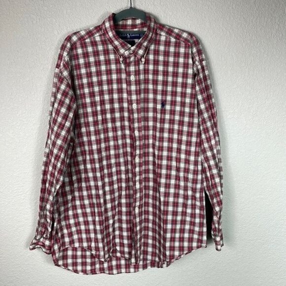 Ralph Lauren Blake Button Down Plaid Shirt Long Sleeve Red White Sz L - Picture 1 of 9